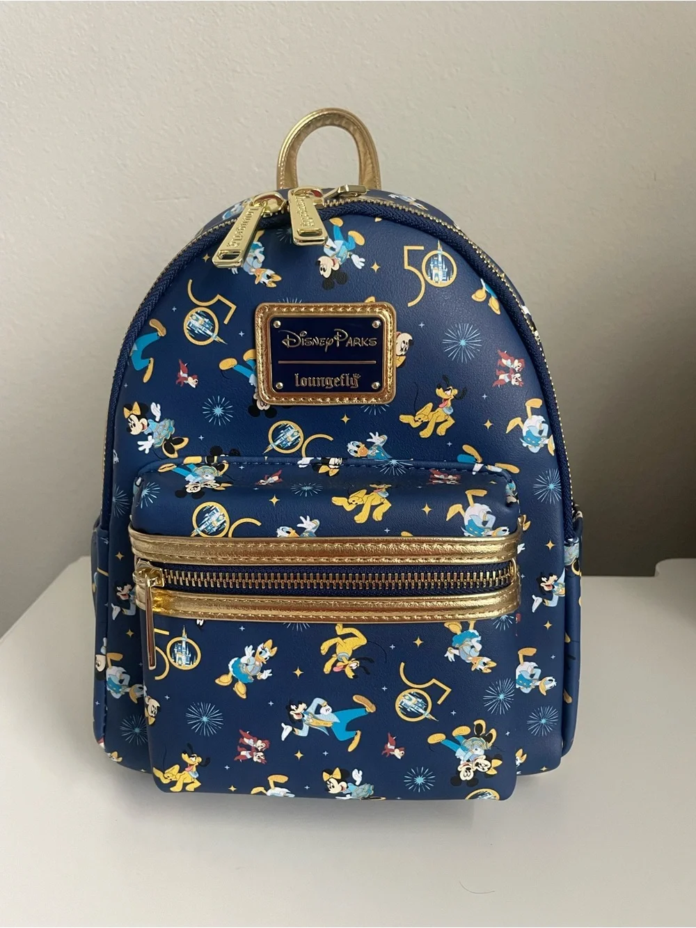 Disney Loungefly 50th Anniversary Character Backpack with Gold Accents